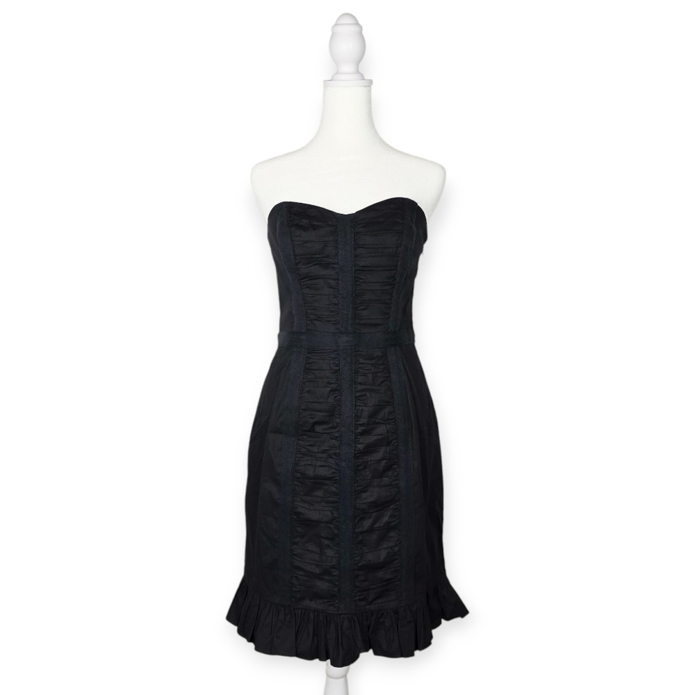 Betsey Johnson Black Ruched Punk Bandage Ruffle Hem Mini Dress